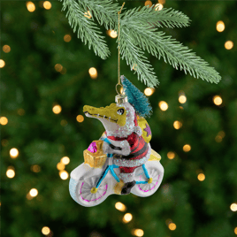 Northlight Crocodile Santa Glass Christmas Ornament  - 4.25in.