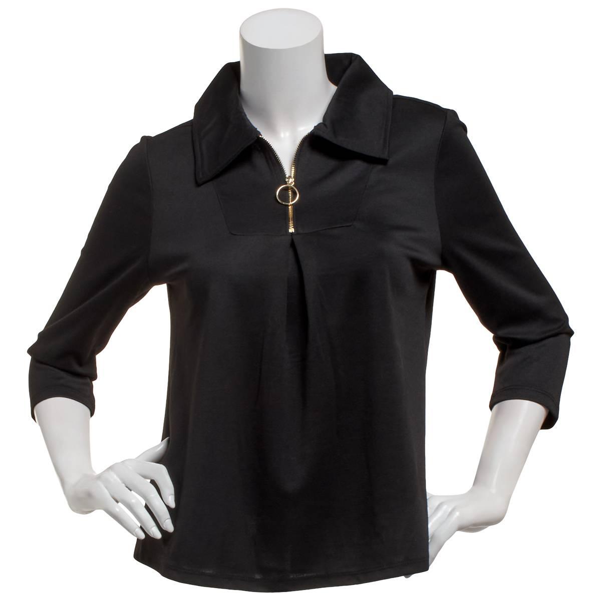 Womens Love Scarlett 3/4 Sleeve Pleated Zip Neck Blouse