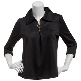 Womens Love Scarlett 3/4 Sleeve Pleated Zip Neck Blouse