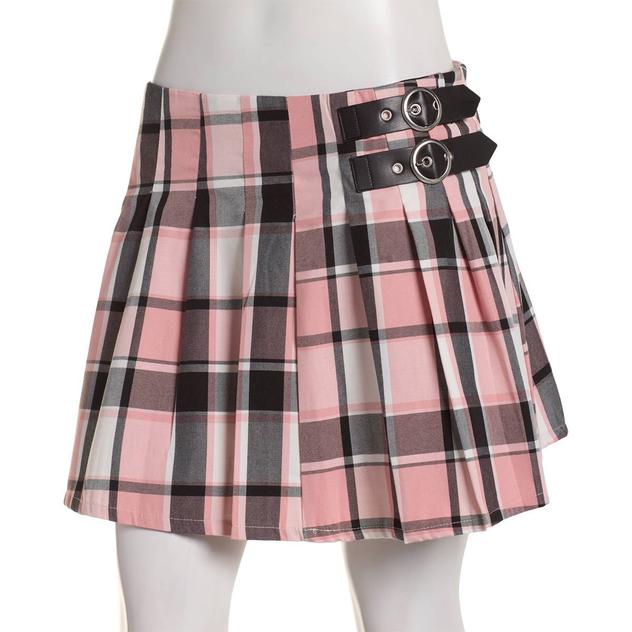 Juniors Jolie & Joy Pleated Lynn Plaid Skirt with Double Buckle