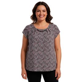 Plus Size Notations Tulip Sleeve Bar Neck Abstract Blouse