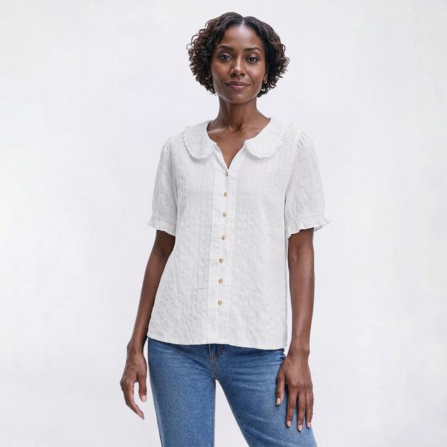 Petite Preswick & Moore® Peter Pan Collar Button Front Blouse