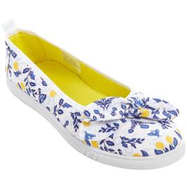 Womens Ashley Blue Floral and Birds Canvas With Bow Slip On Flats