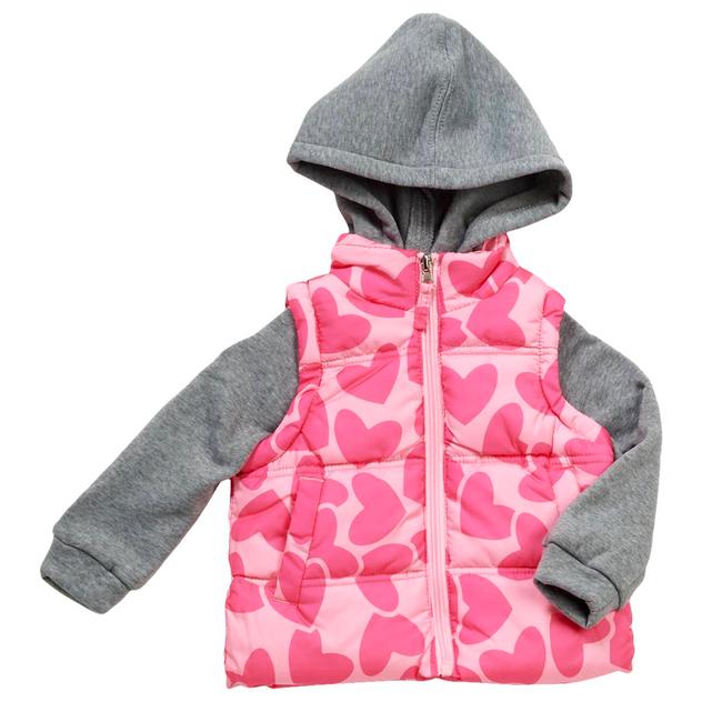 Baby Girl (12-24M) Pink Platinum® Heart & Marled Puff Vest Jacket