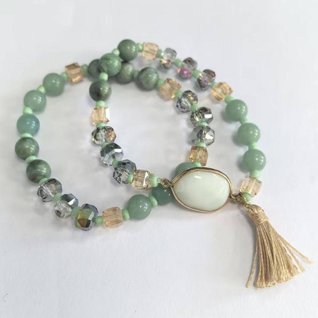 Ashley Cooper™ Gold-Tone Tonal Green Bead Tassel Bracelet