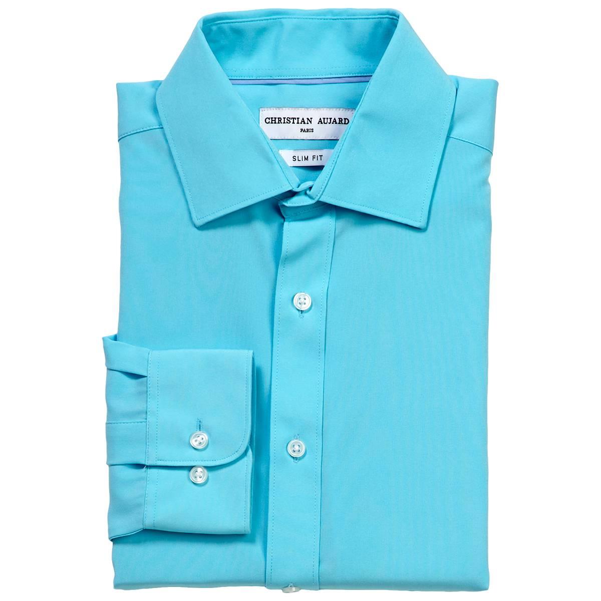 Mens Christian Aujard Slim Fit Stretch Dress Shirt - Turquoise