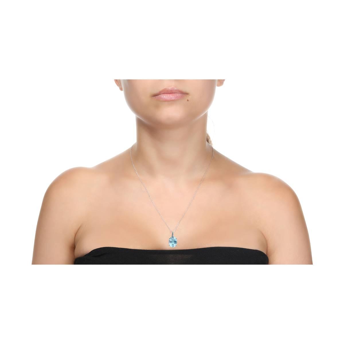 Gemminded 10x8 Oval Aquamarine & 0.005ctw. Diamond Pendant