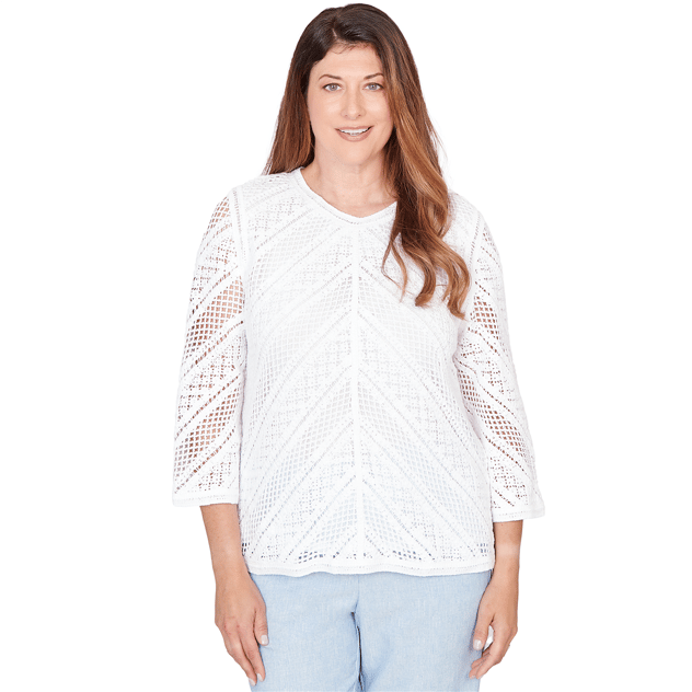 Petite Alfred Dunner St. Augustine Chevron Crochet Sweater