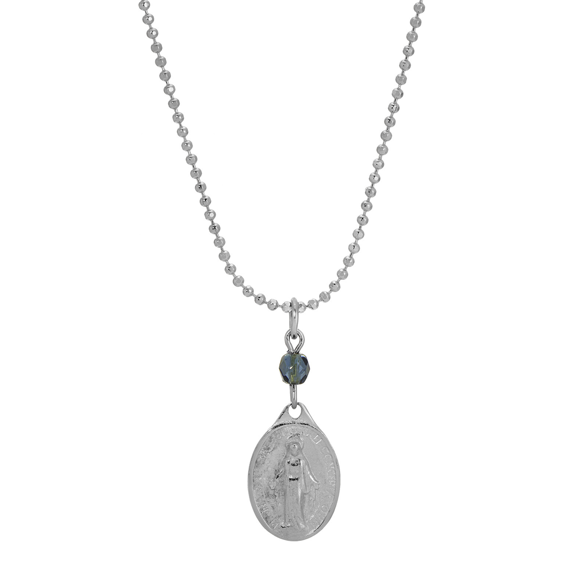 Symbols of Faith Oval Miraculous Medal Charm Bead Necklace