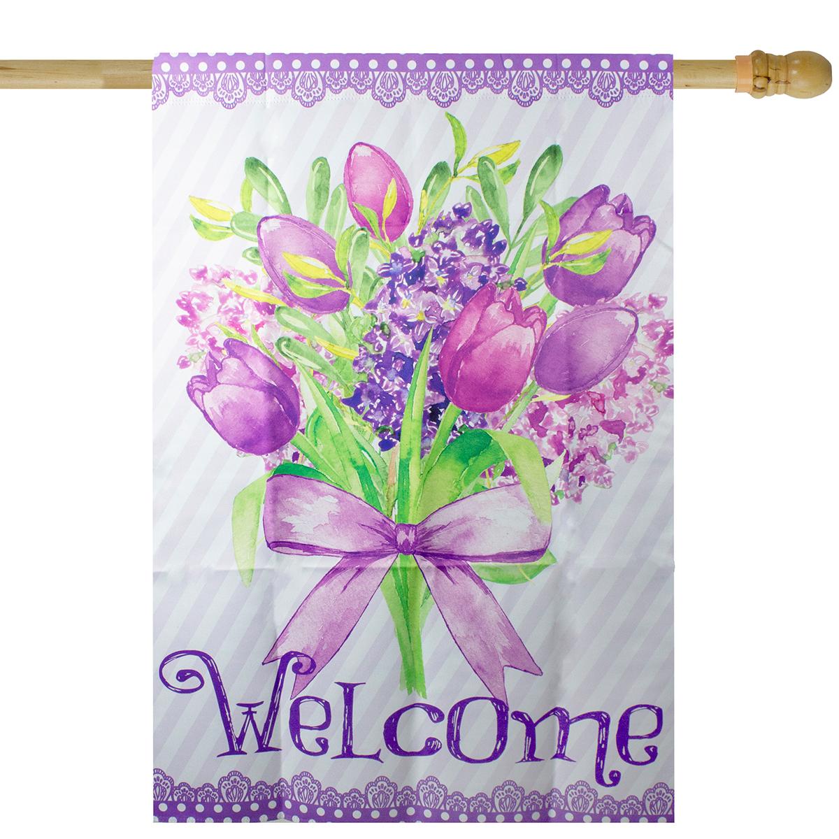 Northlight 28in Welcome Floral Bouquet Outdoor House Flag