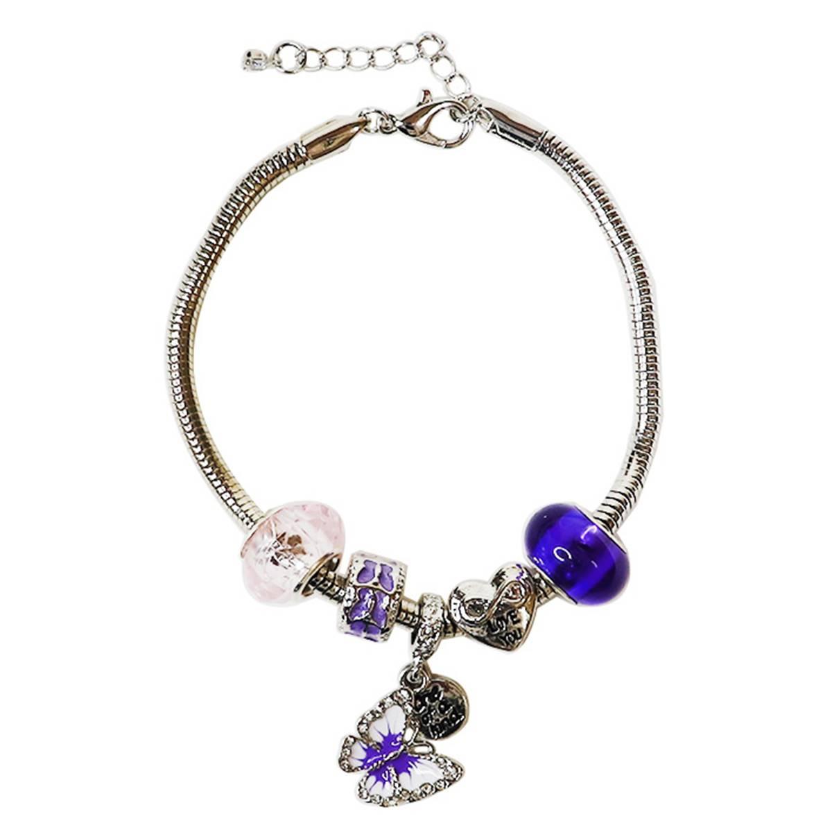 Beautiful Blessings Silver-Tone Slider Butterfly Charm Bracelet
