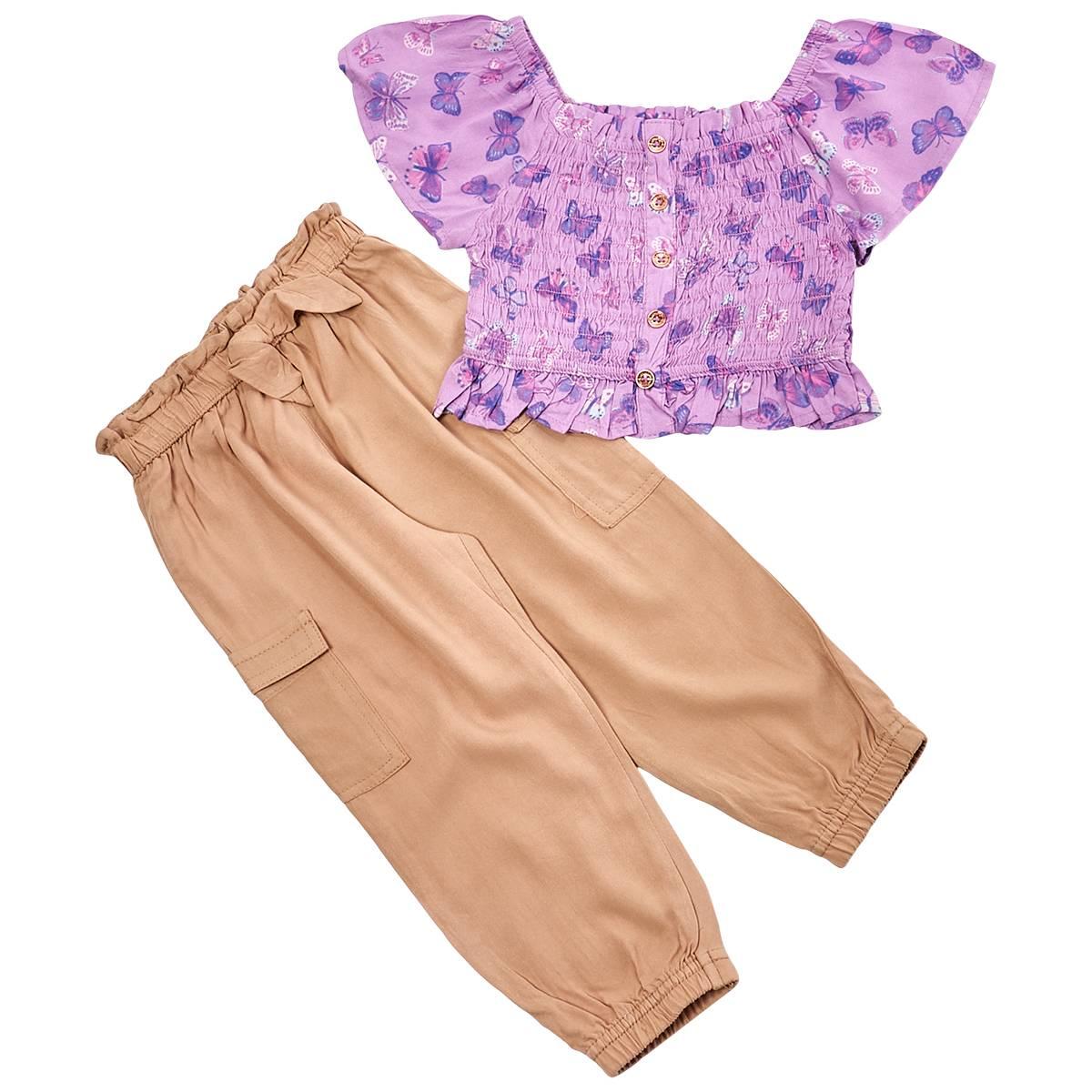 Toddler Girl Lemon Kiss Flutter Sleeve Top Cargo Jogger Pants