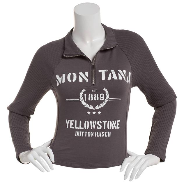 Juniors Madden Girl French Terry Yellowstone Quarter Zip Tee