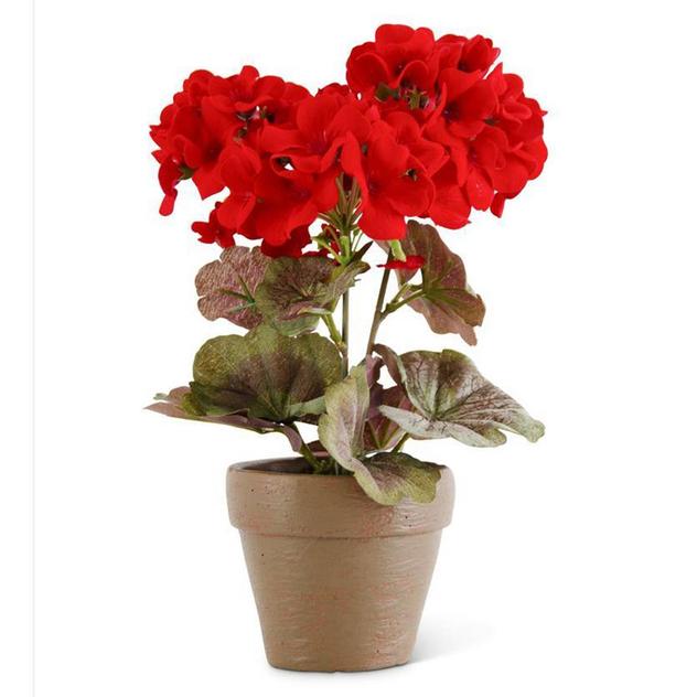 K&K Interiors Red Geranium in Distress Clay Pot