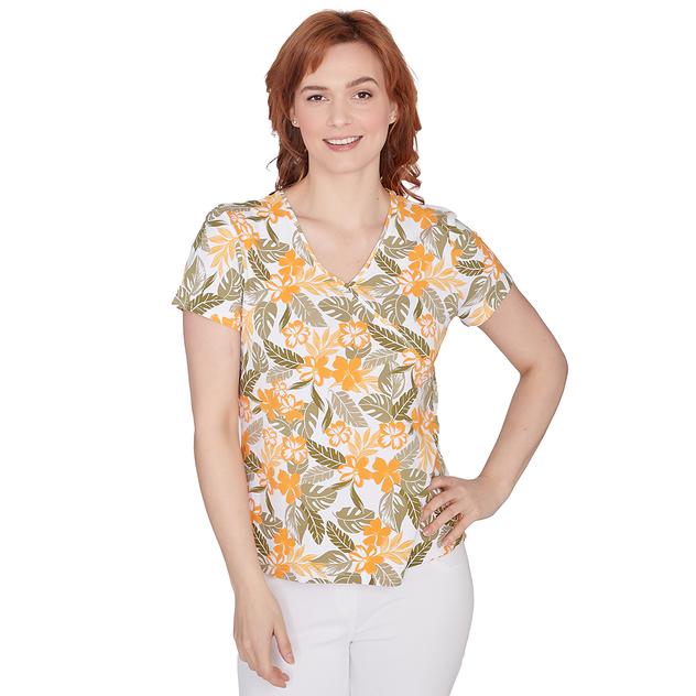 Petite Hearts of Palm Printed Essentials Floral Surplice Tee
