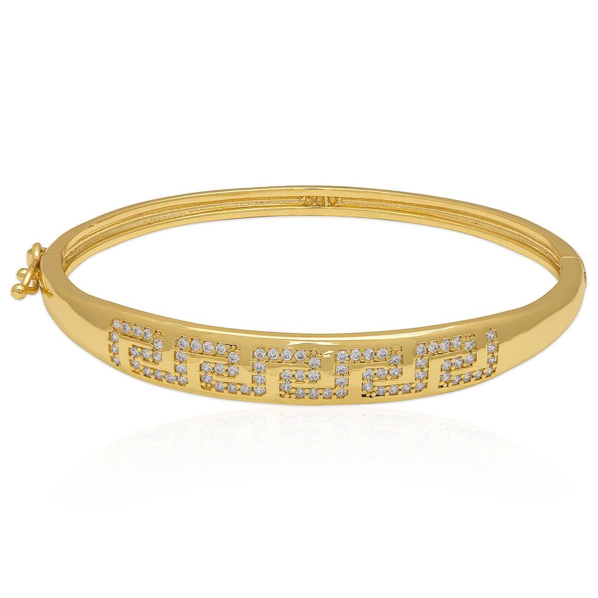 14kt. Gold Plated CZ Greek Key Bangle Bracelet