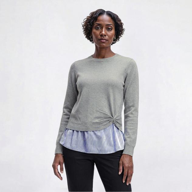 Womens Nanette Lepore Twist Knot Poplin Stripe Two In One Sweater