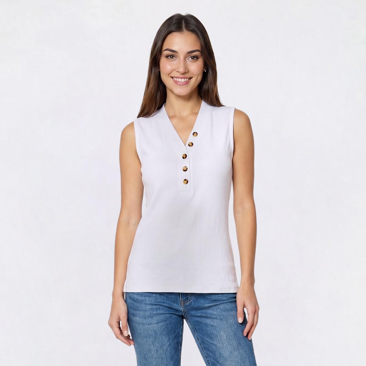 Petite Architect® Ribbed Button Front Henley Tank Top