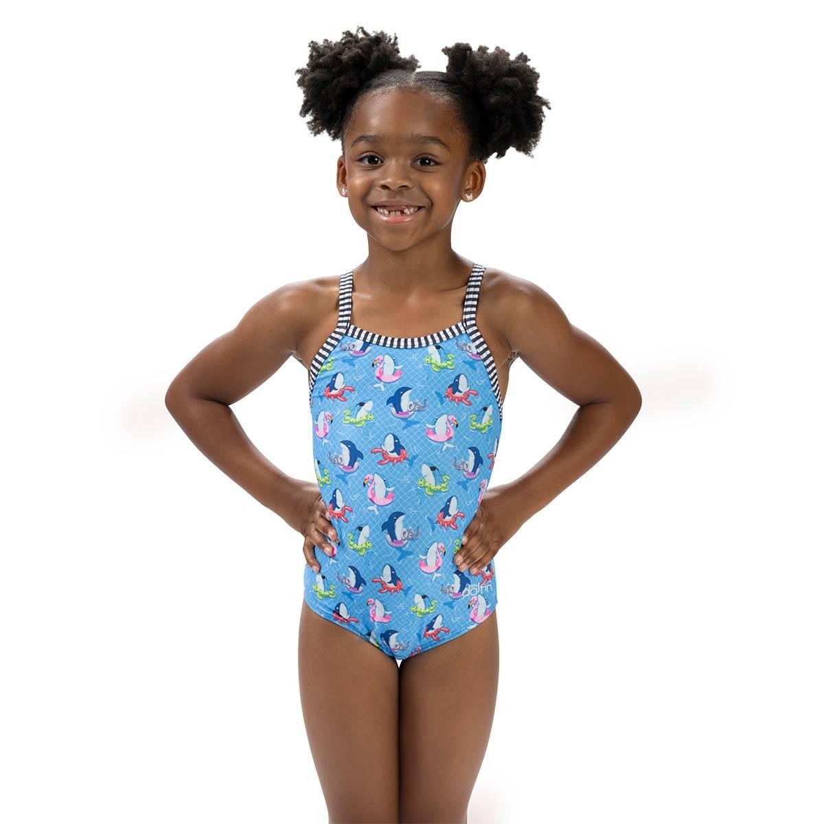 Toddler Girls Dolfin(R) Fin Floats Criss-Cross One Piece Swimsuit