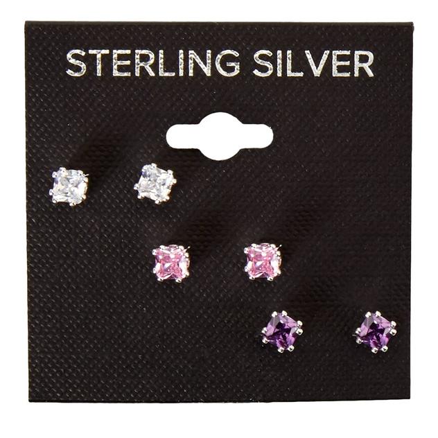 3pr. Sterling Silver Multi CZ Stud Earrings