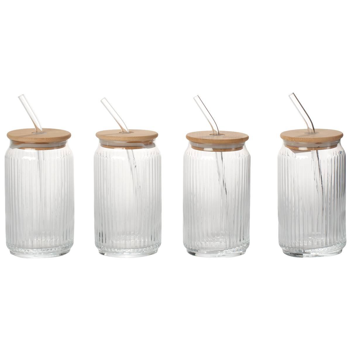 Circle Lido Soda Glass Sippers with Bamboo Lids - Set of 4
