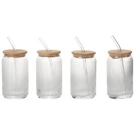 Circle Lido Soda Glass Sippers with Bamboo Lids - Set of 4