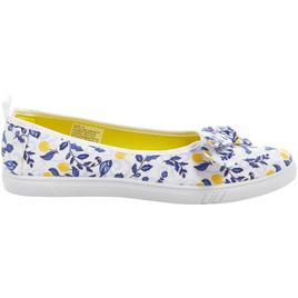 Womens Ashley Blue Floral and Birds Canvas With Bow Slip On Flats