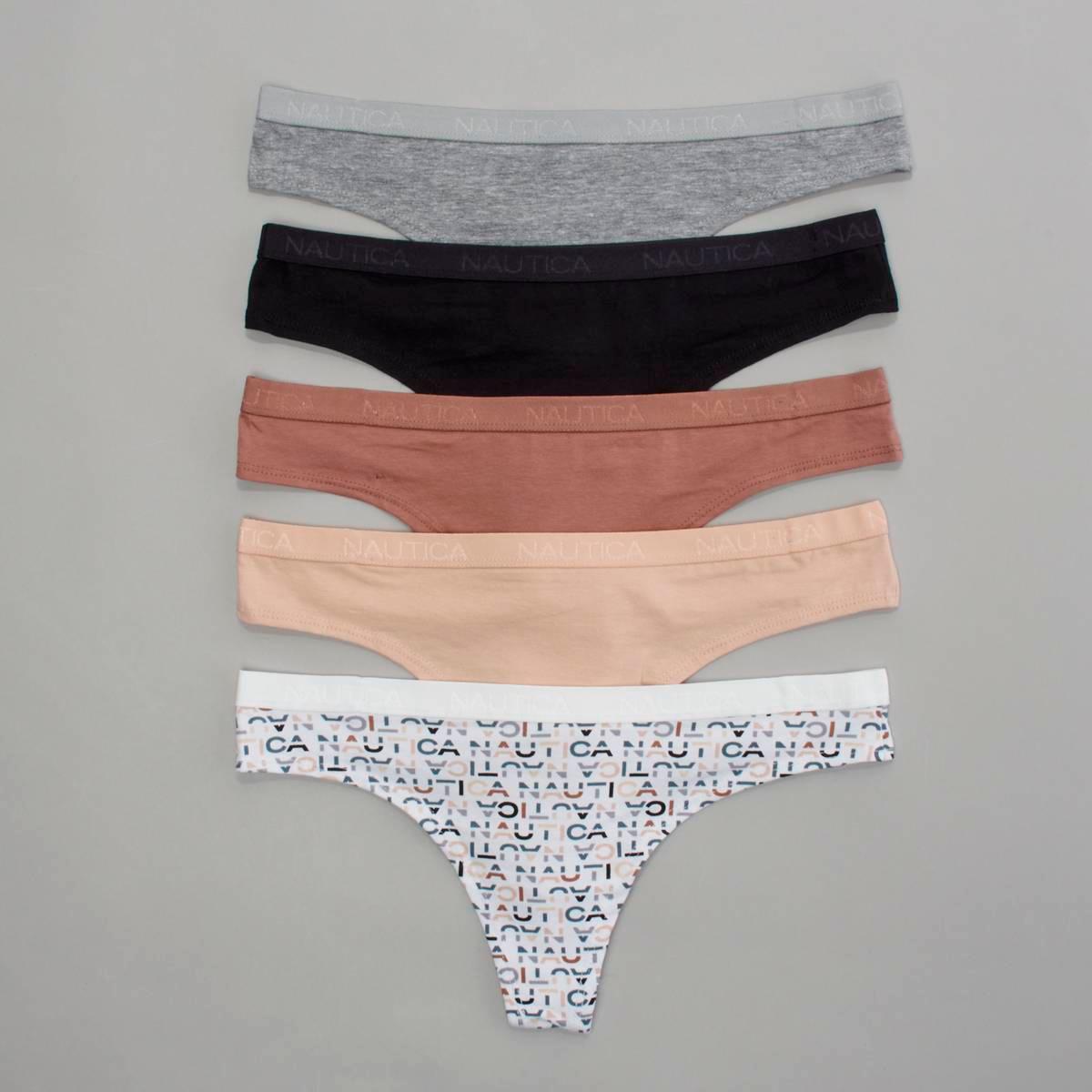 Womens Nautica 5pk. Cotton Thong  Panties with Logo Wb NT9914-5P