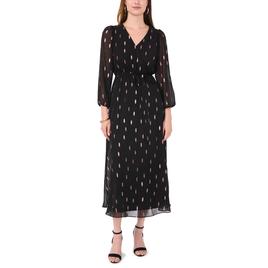 Womens MSK Long Sleeve Foil Print V Neck Midi Dress