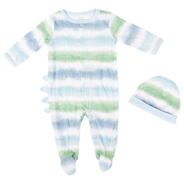 Baby Boy (NB-9M) mon cheri baby Dino Stripe Pajamas with Beanie