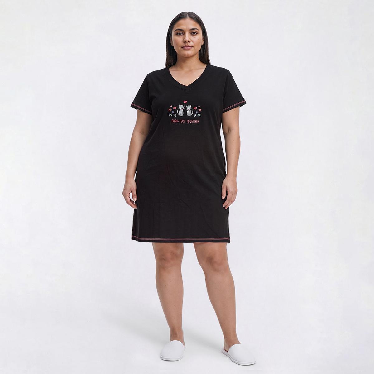 Plus Size Rene Rofe(R) Short Sleeve Purr-Fect Together Nightshirt
