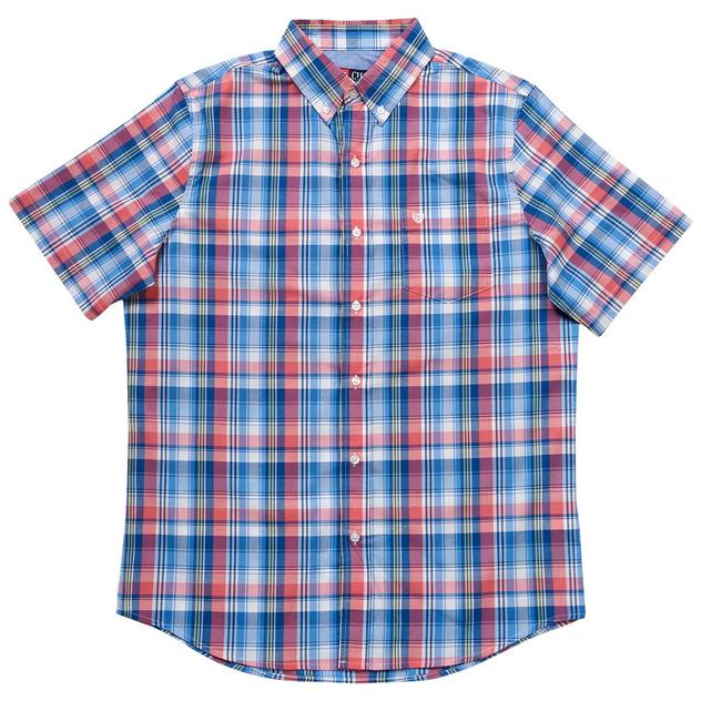 Mens Chaps Short Sleeve Plaid Button Down Shirt - Faded Rose