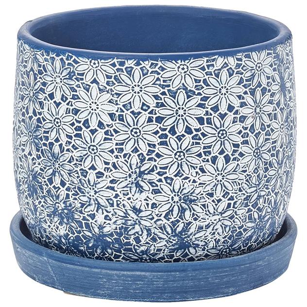 Blue Floral Planter with Saucer