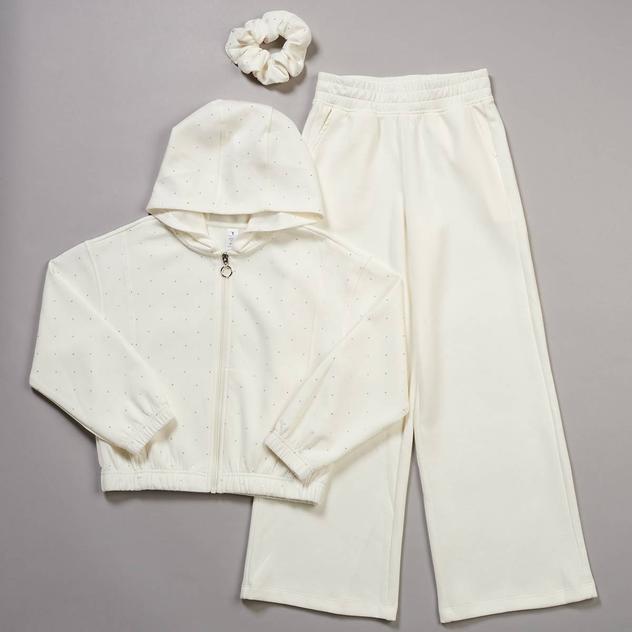 Girls (7-14) Yogalicious® Rhinestone Zip Up w/ Wide Leg Pants
