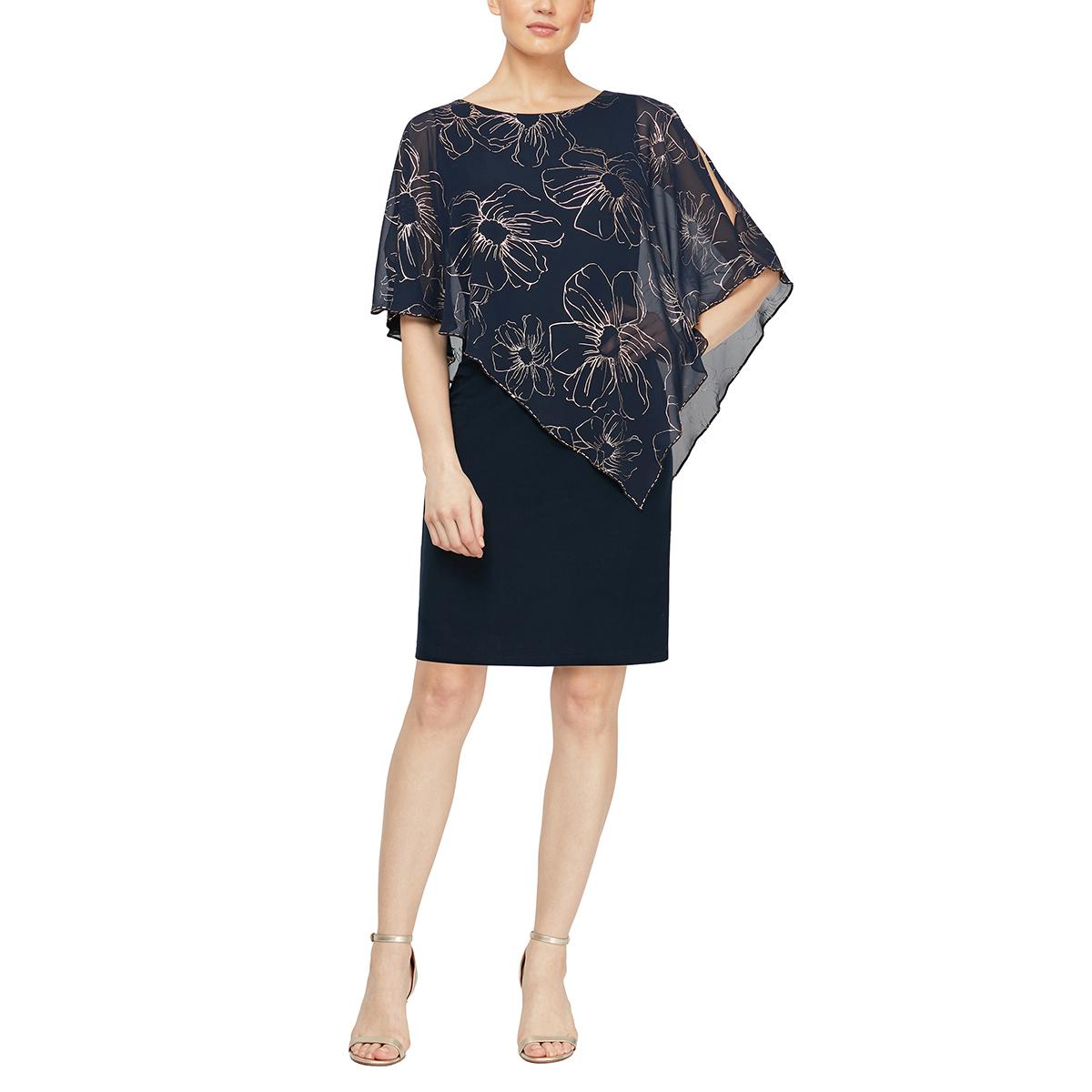 Petite SLNY Sleeveless Floral Asymmetric Overlay Dress