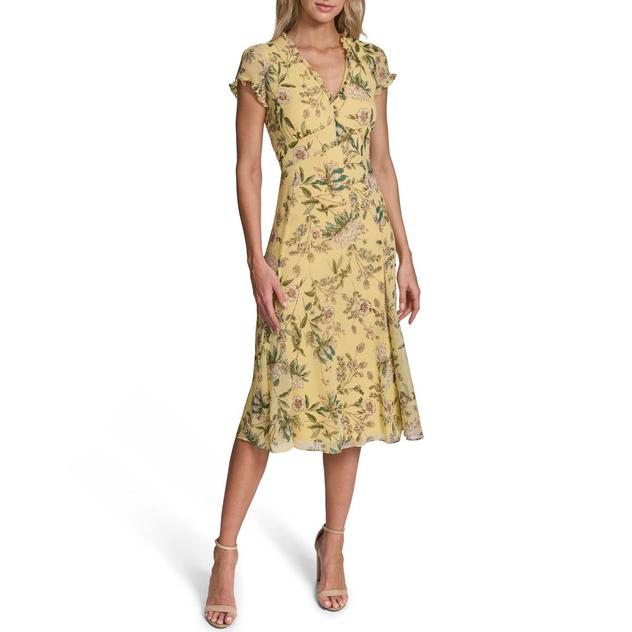 Womens Tommy Hilfiger Short Sleeve Ruffle Floral Midi Dress