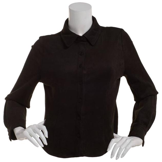 Juniors Love Tree Long Sleeve Stretch Suede Casual Button Down