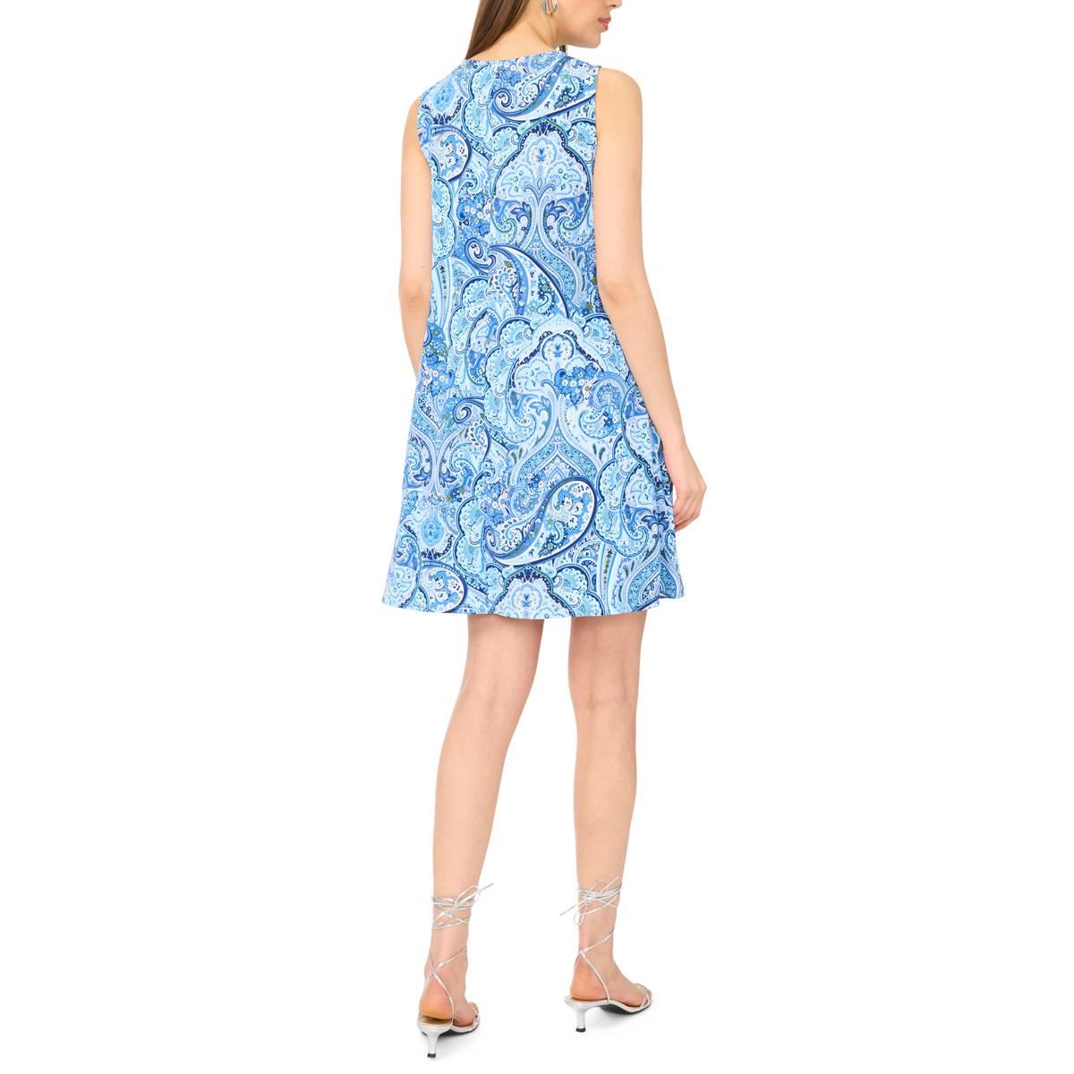 Womens MSK Sleeveless Triple O-Ring Neck Paisley Shift Dress