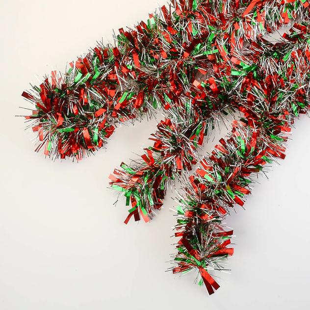 12-Foot Green & Red Tinsel Garland Accented with Thin Cut Tinsel