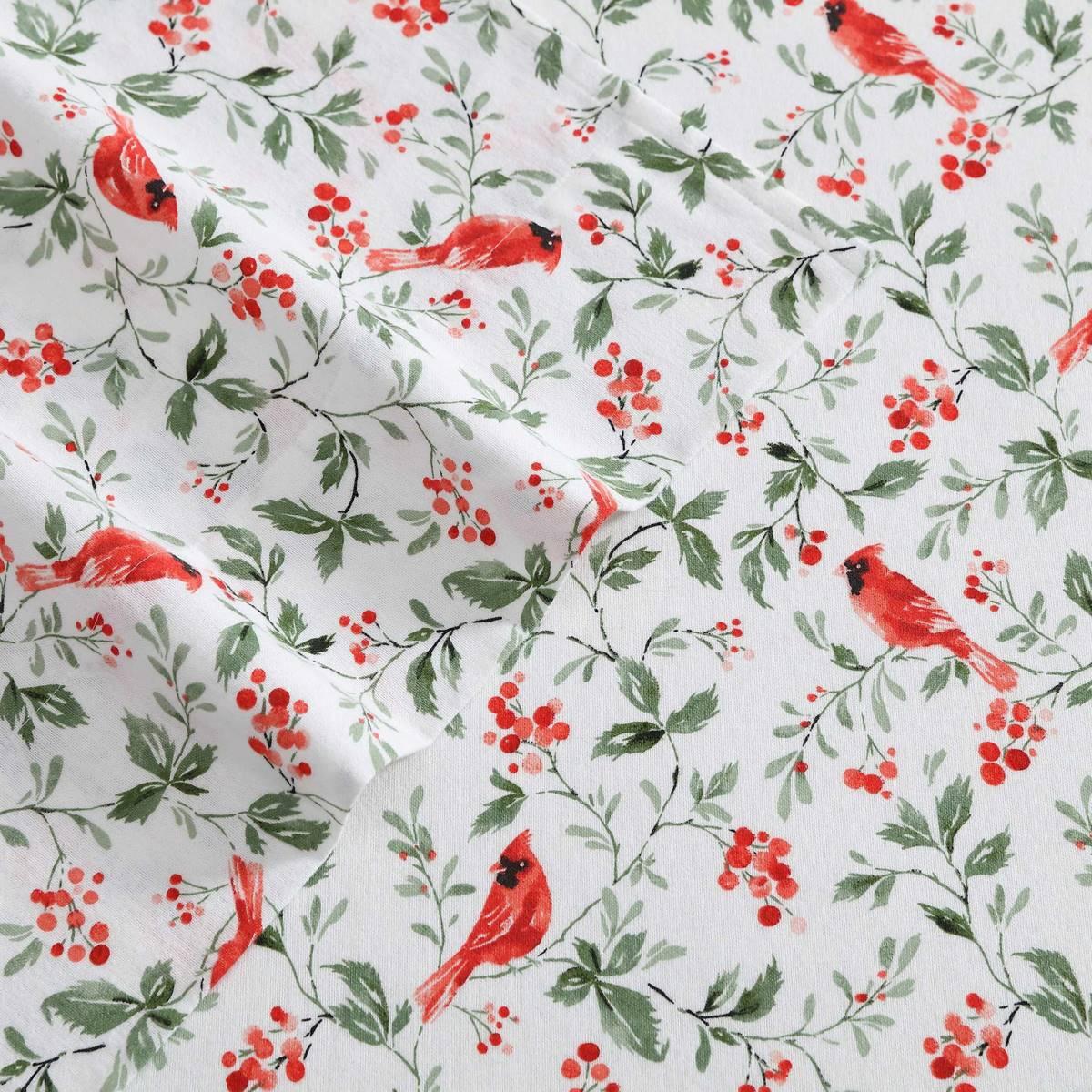 Laura Ashley Jolly Cardinals Cotton Flannel Sheet Set