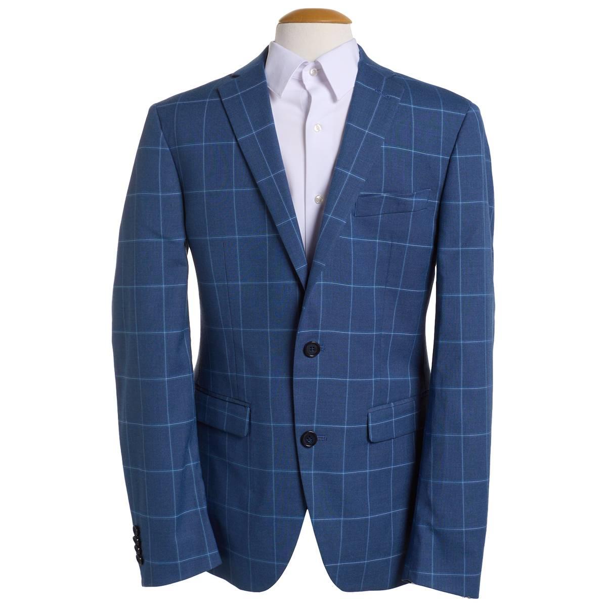 Mens Savile Row Plaid Suit Jacket - Dark Blue
