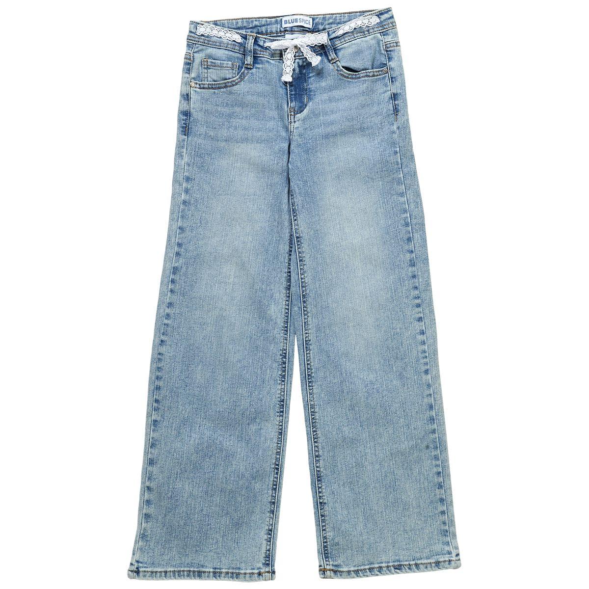 Girls (7-12) Blue Spice Wide Leg Jeans w/ Fixed Crochet Belt