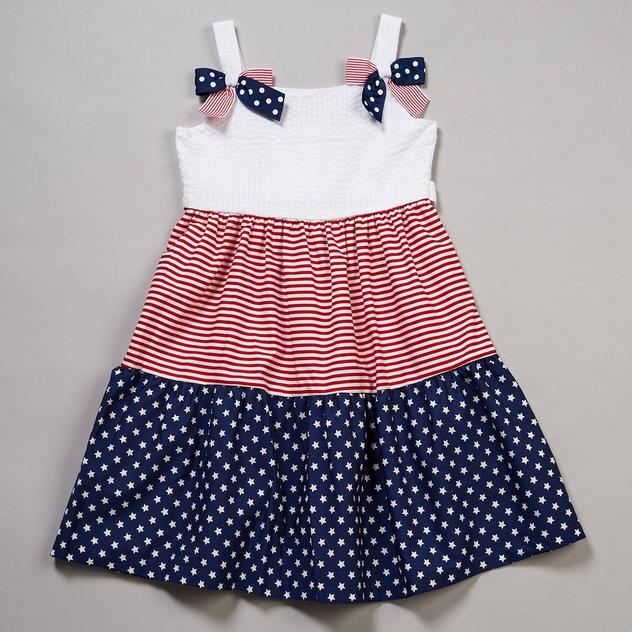 Girls (4-6x) Bonnie Jean Americana Bow Strap Dress