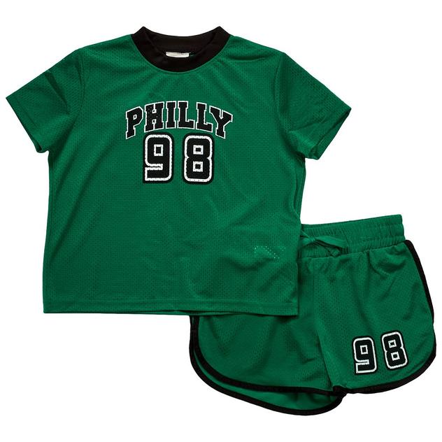Girls (7-14) Jolie & Joy Mesh 98 Jersey Tee & Dolphin Shorts Set