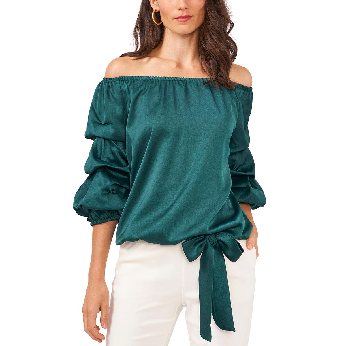 Womens MSK Lantern Sleeve Tie Waist Top