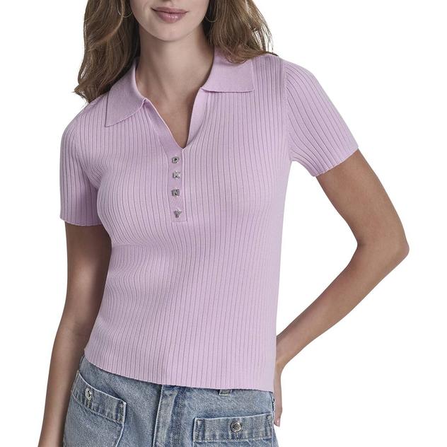 Womens DKNY Jeans Short Sleeve Rib Knit Polo Sweater