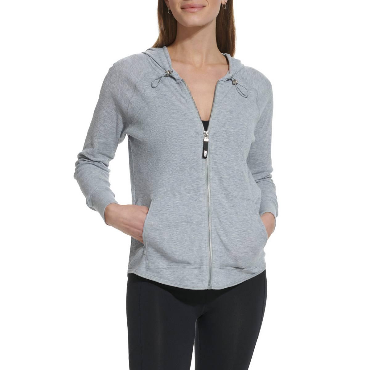 Womens DKNY Sport Full Zip Mini Slub Waffle Hoodie