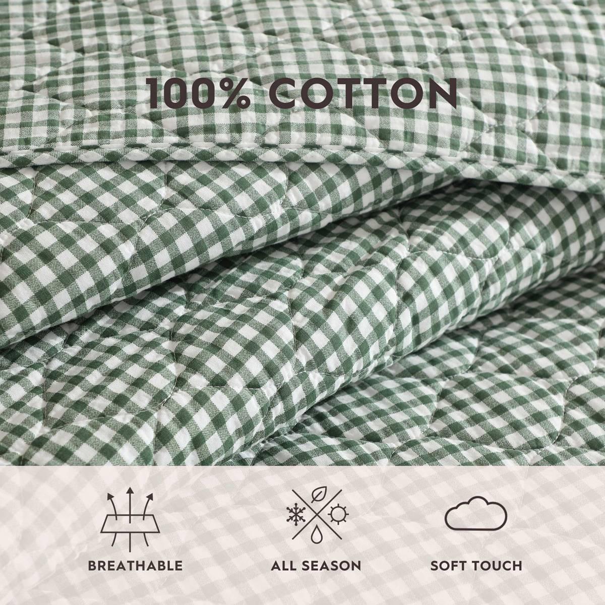 Laura Ashley Gracies Gingham Cotton Reversible Quilt Set