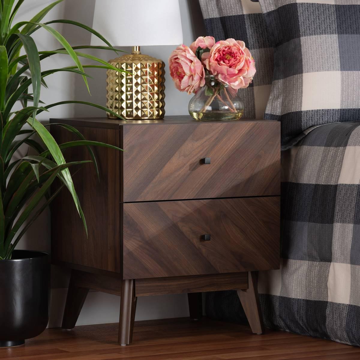 Baxton Studio Hartman Walnut Brown Wood 2-Drawer Nightstand