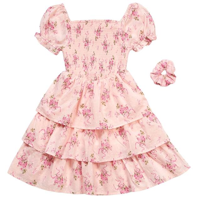 Girls (7-14) Japna Girls Floral/Swiss Dot Short Sleeve Dress
